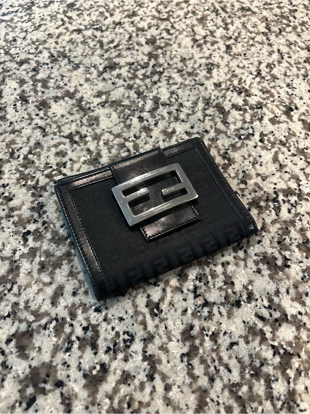 ❌ SOLD ❌ Fendi Black FF Logo Card Holder with Silver-Tone Buckle